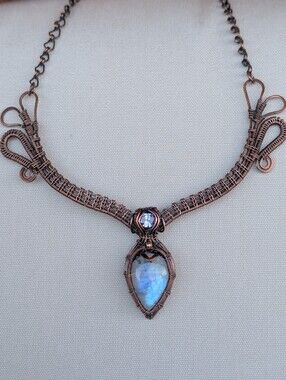 Rainbow Moonstone & Tanzanite | Copper Wire Wrapped Necklace | Handmade | OOA